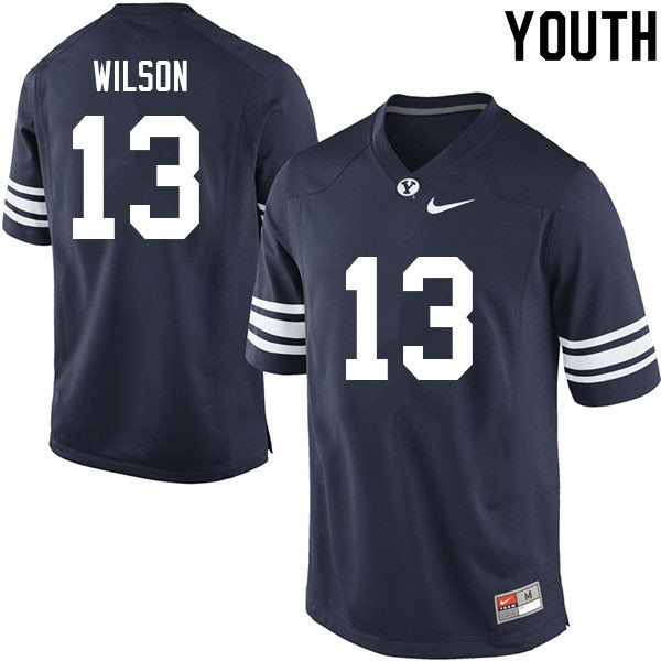 Youth #13 Jaques Wilson BYU Cougars College Football Jerseys Sale-Navy